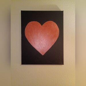 Handpainted Metallic Copper Heart Acrylic Painting On Canvas Signed 11x14"